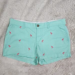 Old Navy Mint Green Pink Flamingo Women's Shorts Size12 Flat Front Chino Khakis